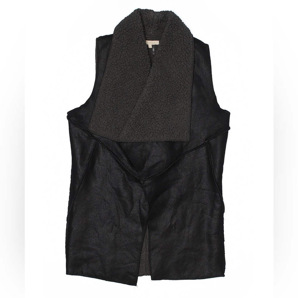 Cherish Size XS Black Faux Fur Pleather Leather Sleeveless Vest Open Front Fall